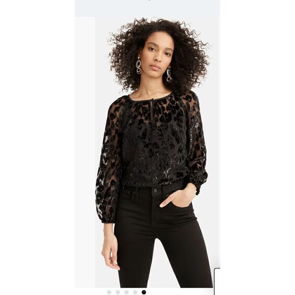 J. Crew NWT Leopard black velvet popover top S - Picture 1 of 8